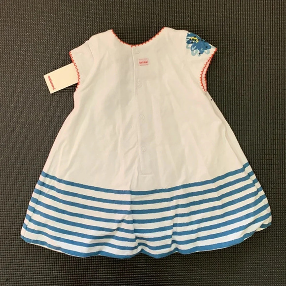 catimini dress 9 mo girl floral cat face bubble hem sailor stripes - Picture 2 of 5